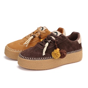 A26130001C02 板鞋 千百度2026松糕底厚增高系带串珠流苏德训鞋 女鞋