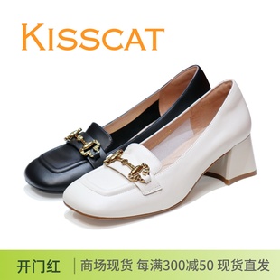 KA43126 粗跟牛皮中口方头女单鞋 KISSCAT接吻猫2024新专柜正品