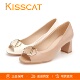 高跟凉鞋 KISSCAT接吻猫2026新款 粗跟羊皮金属扣漆皮鱼嘴露趾单鞋