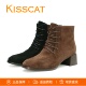 KISSCAT接吻猫2025复古粗跟瘦瘦靴简约系带羊反绒时装 靴短靴子女