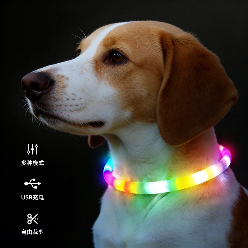 LED宠物项圈狗狗七彩发光夜光遛狗灯发亮狗圈闪光脖围usb充电USB