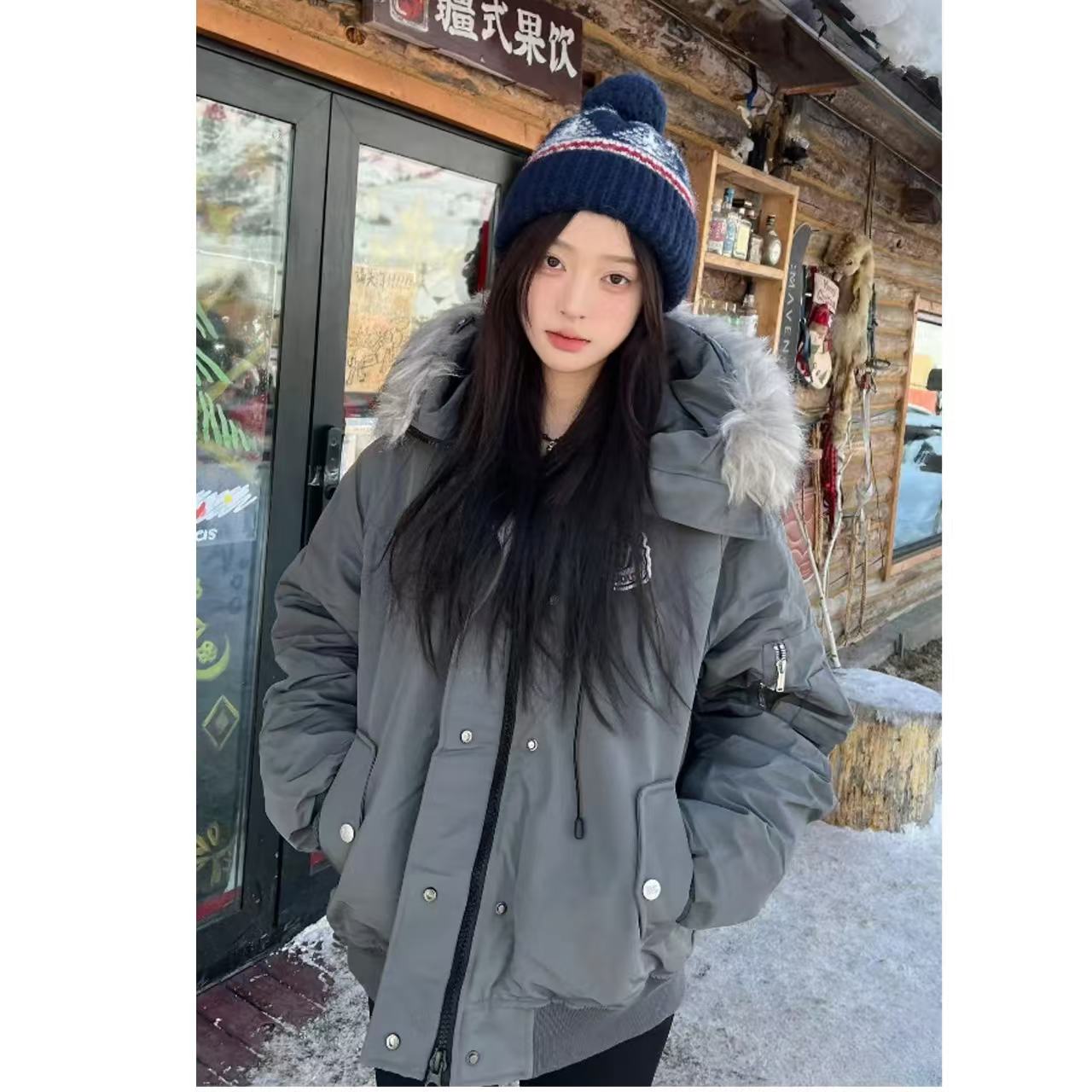 大毛领棉服女2025年冬季新款