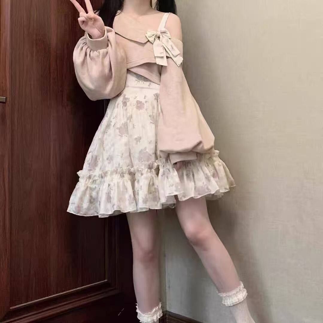 洛丽塔连衣裙学院风碎花吊带裙