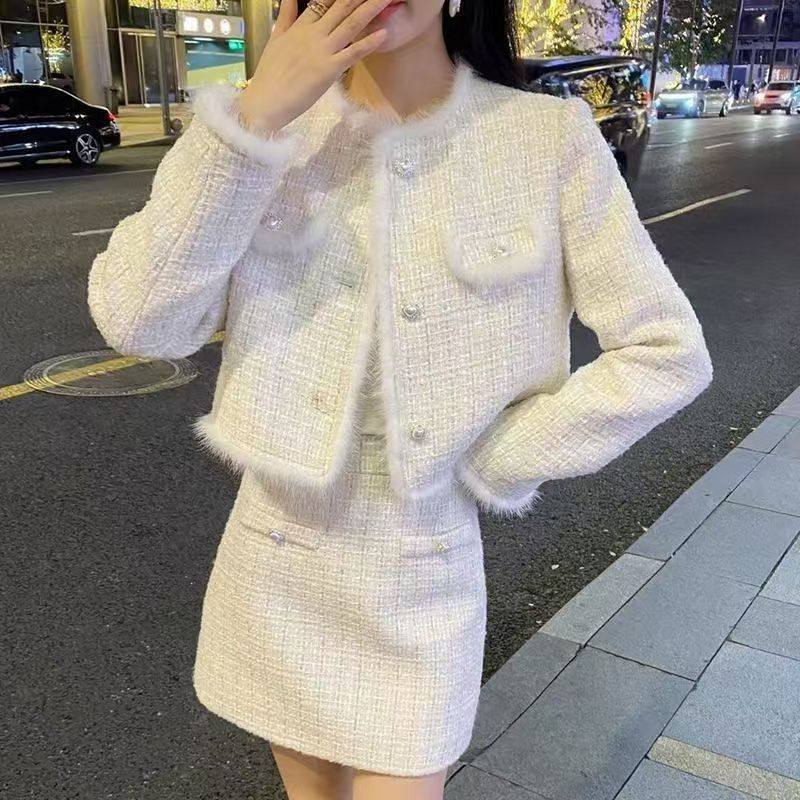2025秋冬新款轻奢小香风加厚高级感套装裙毛呢米色名媛气质外套女,女装/女士精品,时尚套装,淘宝优惠券,粉丝福利购,淘宝优惠卷