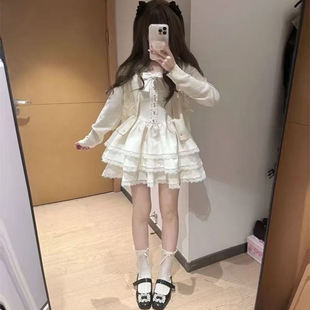 纯色开衫 纯欲高级感小个子穿搭吊带蛋糕连衣裙 两件套 秋冬季 新款