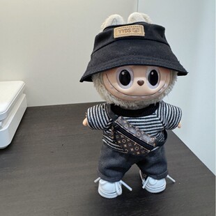 东南亚跨境一二三代labubu娃衣17cm拉布布衣服条纹渔夫帽套装批发