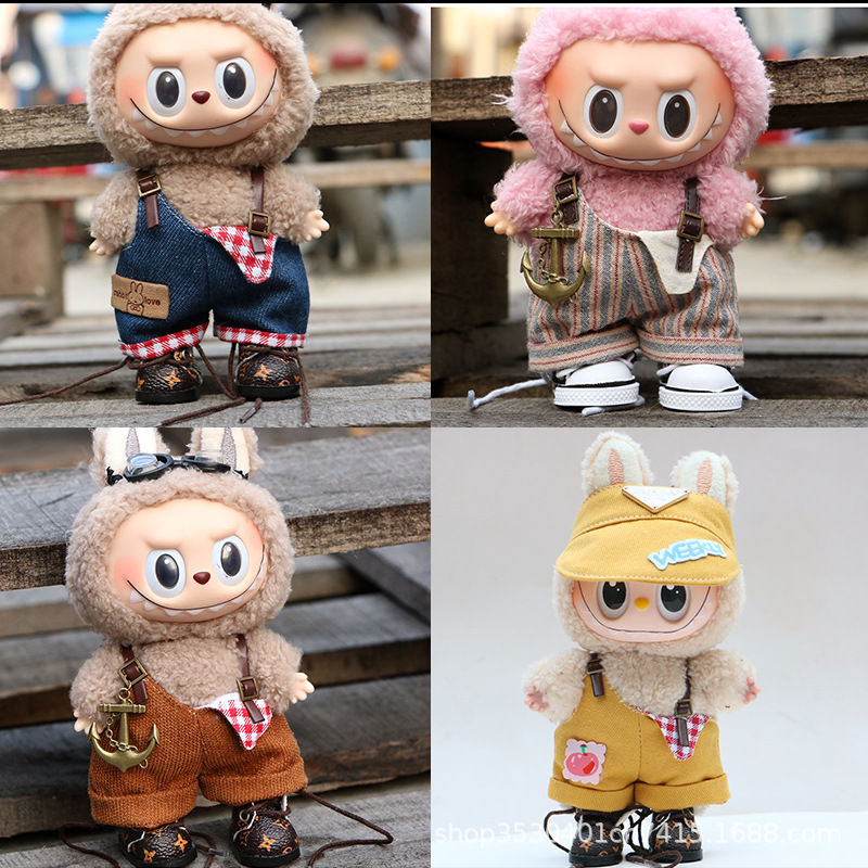 现货17cm拉布布背带裤labubu娃衣着替 10cm娃衣玩偶公仔衣服批發
