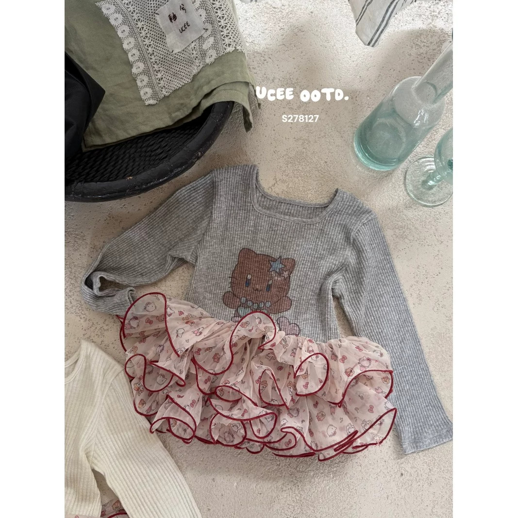 女童卡通小熊刺绣裙式娃娃衫