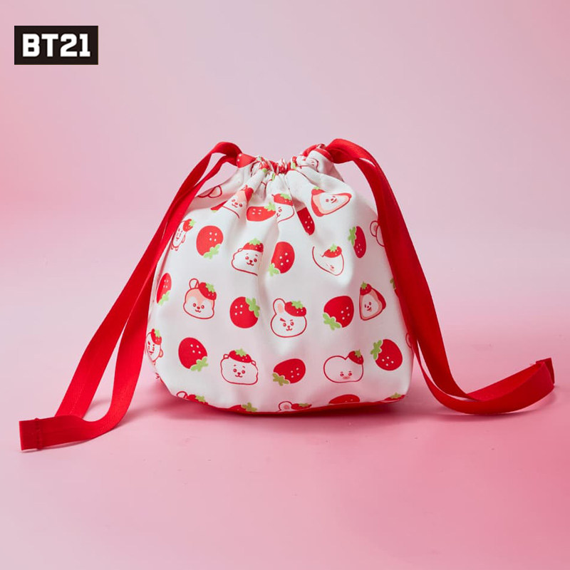 BT21防弹少年团STRAWBERRY PARTY收纳袋抽绳袋杂物女化妆包洗漱包