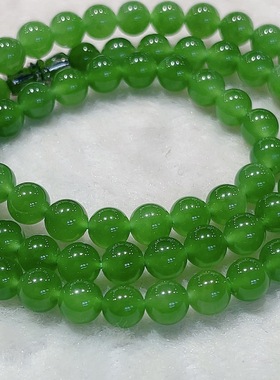天然和田玉碧玉老料阳绿6mm圆珠项链玉石珠链