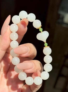 和田冰白羊脂白白玉手链手串老坑料白度好温润细腻网红桃心