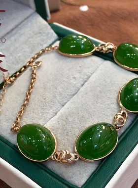 和田碧玉手串18k金送礼时尚女士