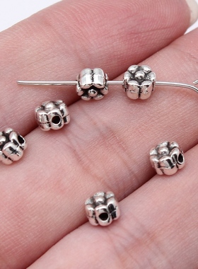 100个/包 5.2x5.2x4.3mm 古银色锌合金 花朵小孔珠 ABD-C16278