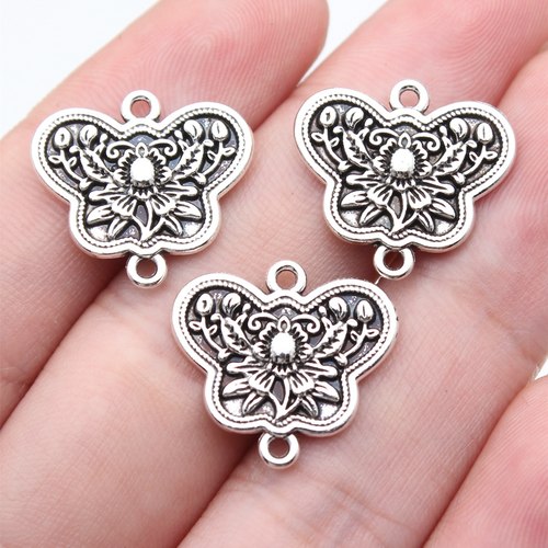 10个/包19x17mm古银色DIY饰品配件双面花朵蝴蝶连接件