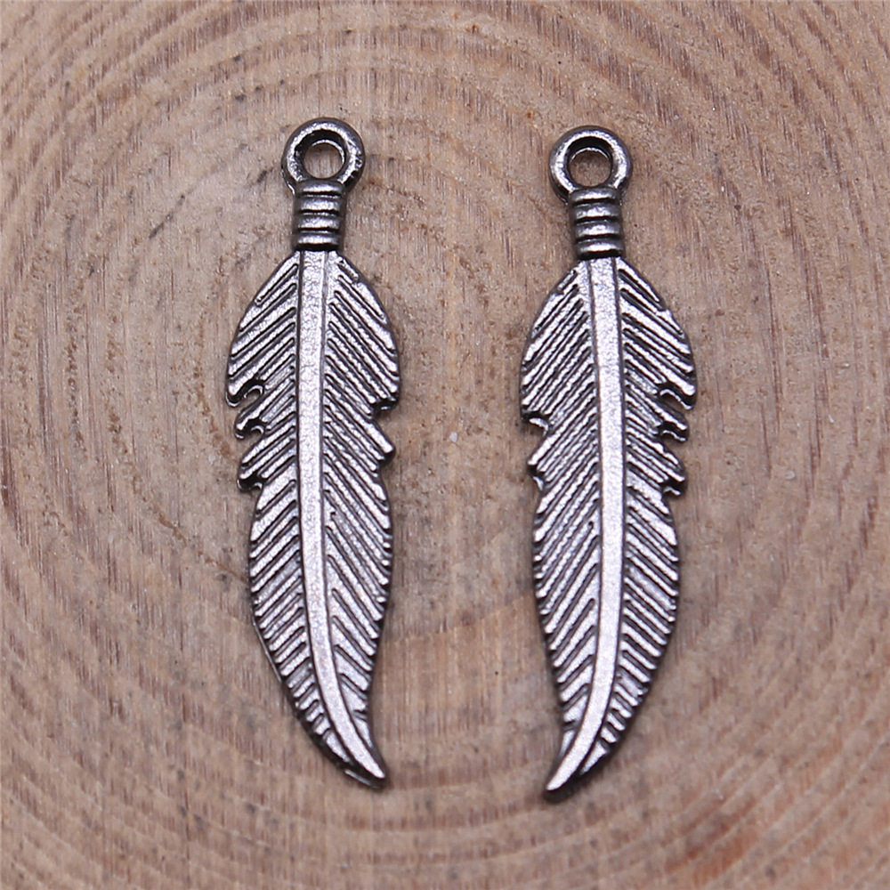 40个/包 25x6mm 多色锌合金材质diy饰品配件羽毛吊坠