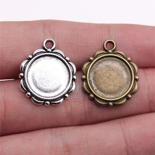 10个/包 内入14mm 多色圆形时光宝石 底座底托配件F-C10109
