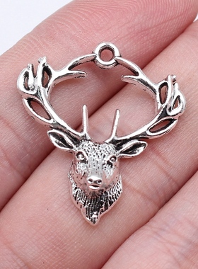 10个/包 28x26mm 古银色锌合金材质 鹿头吊坠 ABD-C16455
