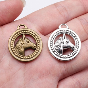 5个/包 25mm 多色锌合金材质 DIY饰品配件 马头吊坠 ABD-C10372