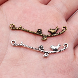 10个/包 39x8mm 多色DIY饰品配件小鸟花枝连接件 ABD-C11799