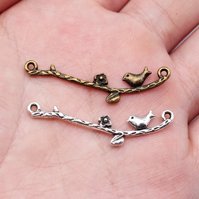10个/包 39x8mm 多色DIY饰品配件小鸟花枝连接件 ABD-C11799