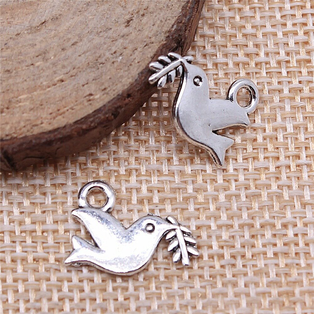 20个/包 13x16mm 古青铜色古银色diy饰品配件鸽子橄榄枝吊坠