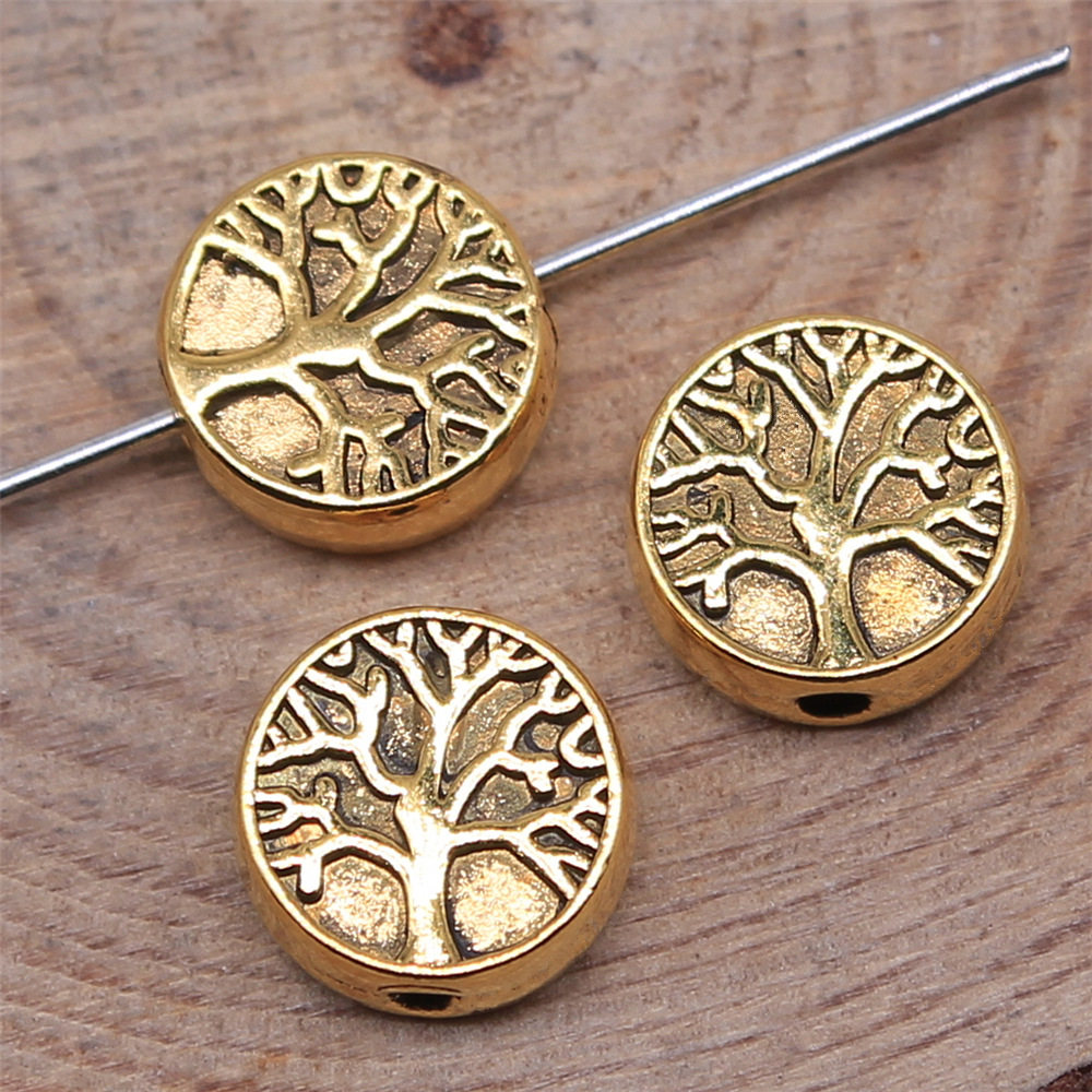 20个/包 9x9x3mm 多色锌合金材质diy饰品配件圆树珠子