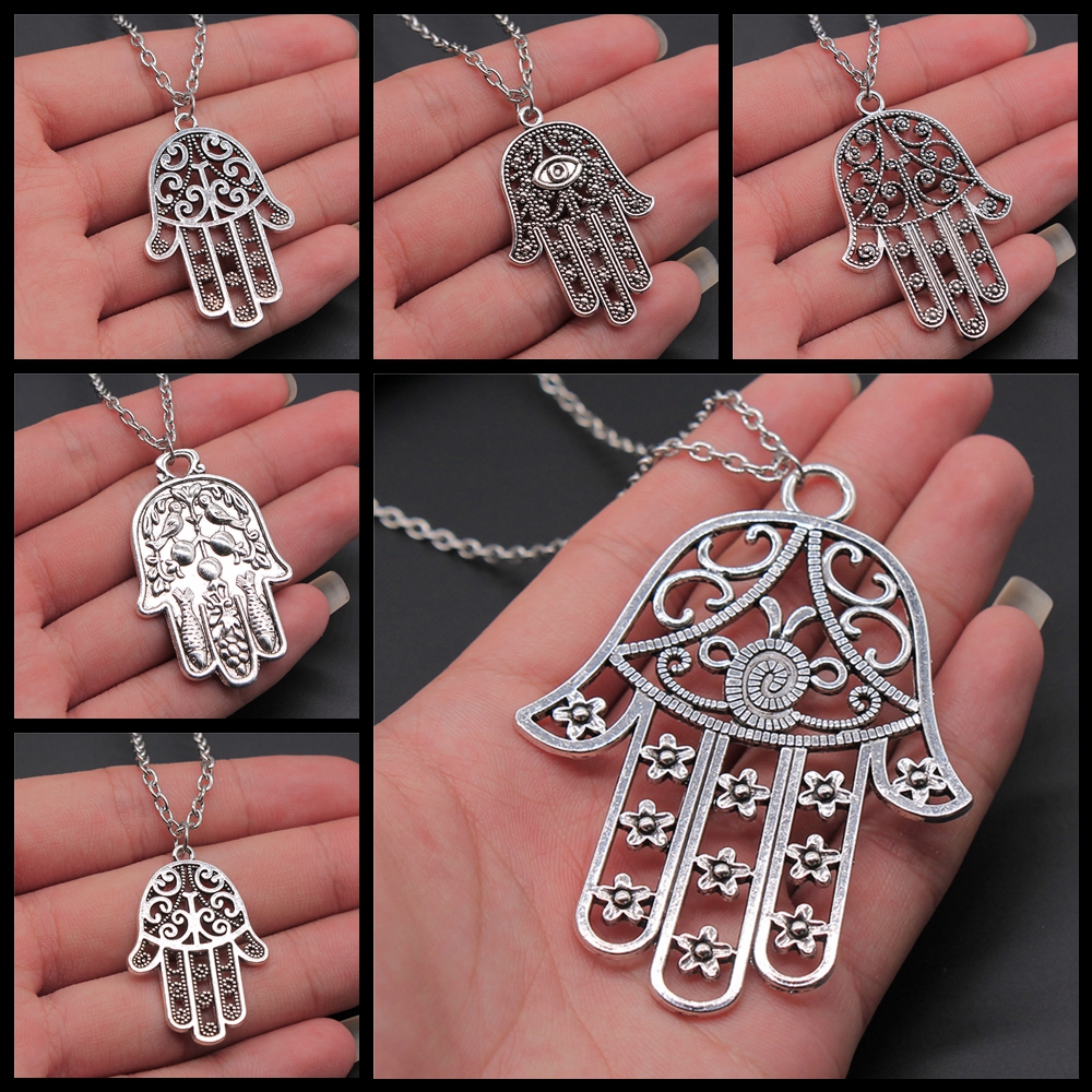 欧美流行 汉莎手掌 hamsa hand 吊坠项链 毛衣链 70cm链条