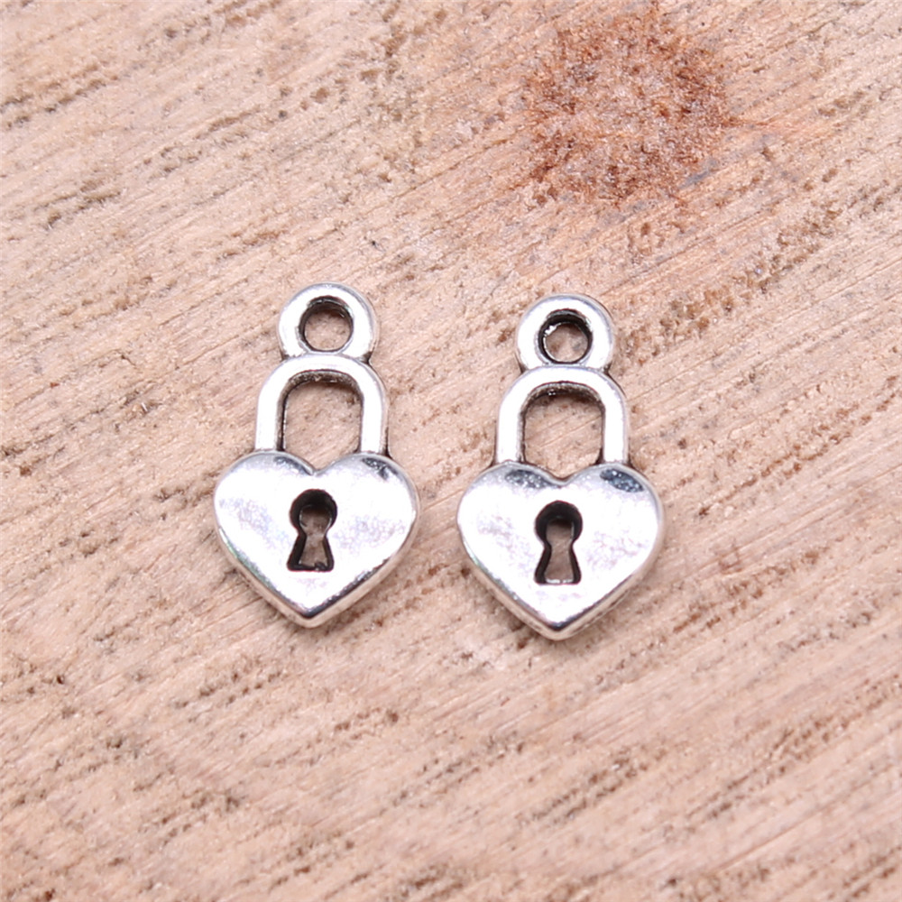 40个/包 11x6mm 古银色 爱心锁吊坠 b16404