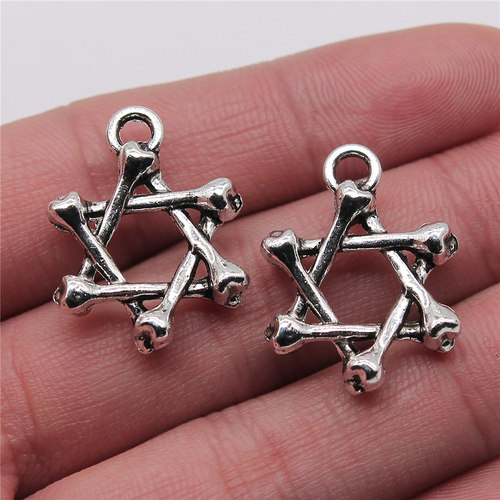 10个/包 20x26mm 古银色 DIY饰品配件 骨头六芒星吊坠 ABD-C13688
