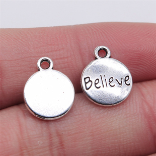 10个/包 11x14mm 古银色 饰品配件 believe圆形吊牌吊坠