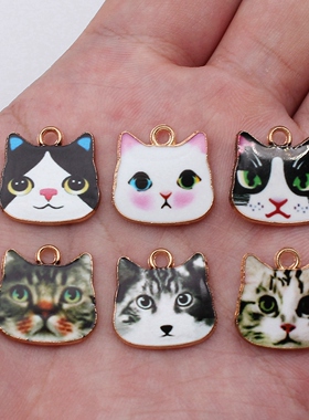 5个/包16x17mm 1.45g 多色 合金滴油猫咪脸谱 手链挂饰耳饰项链