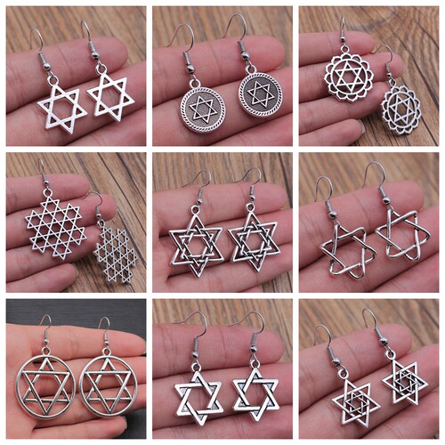 欧美 六角形 六芒星 大卫星 star of david 耳坠耳环 厂家直销