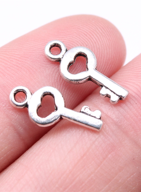 40个/包 16x7mm 多色DIY饰品配件爱心钥匙吊坠 ABD-C14791