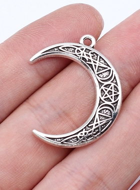10个/包 31x24mm 古银色锌合金 五角星符文月亮吊坠 ABD-C16162