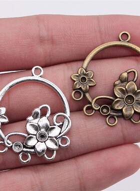 10个/包 35x32mm 多色锌合金 可点钻花朵耳环连接件 ABD-C11026