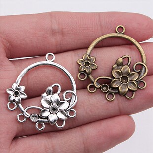 10个/包 35x32mm 多色锌合金 可点钻花朵耳环连接件 ABD-C11026