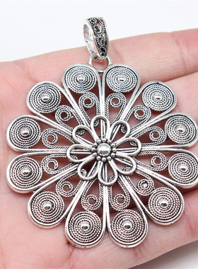 2个/包 75x61mm 古银色 DIY饰品配件 曼陀罗花纹吊坠 ABD-C11978