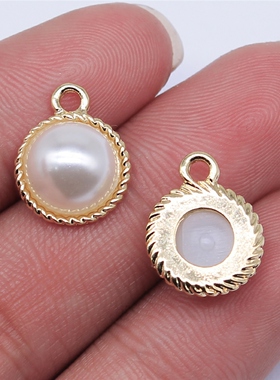 10个/包 16x13mm KC金色锌合金 单面圆形仿珍珠吊坠 ABD-C40009
