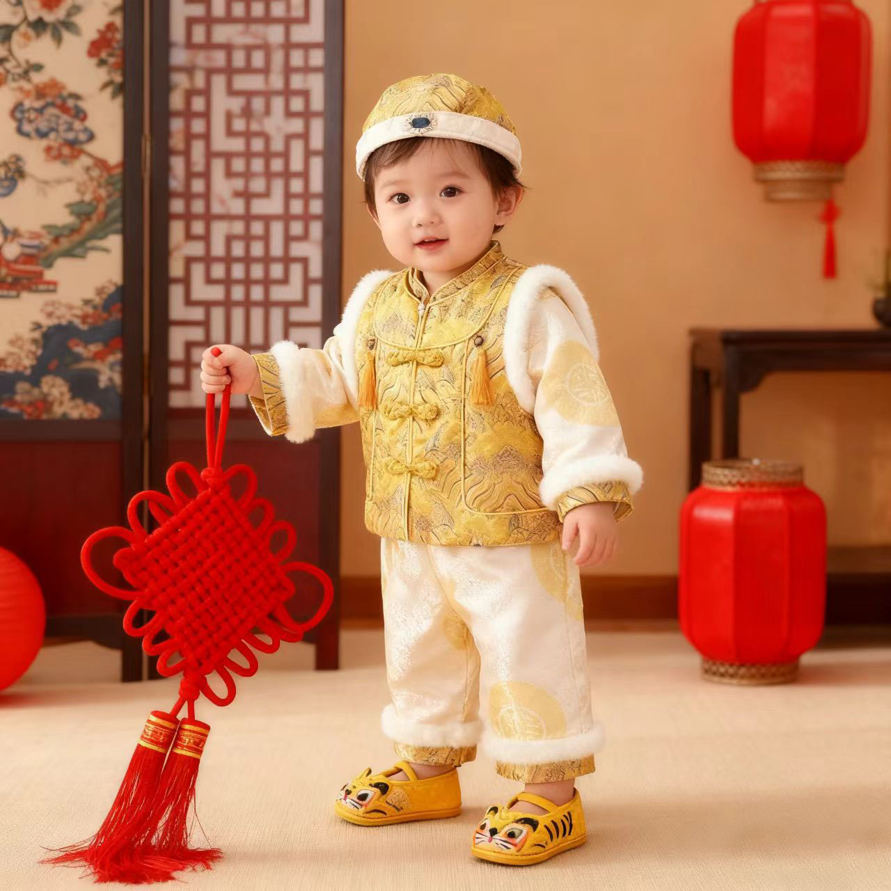 新年婴儿唐装套装秋冬款男宝宝