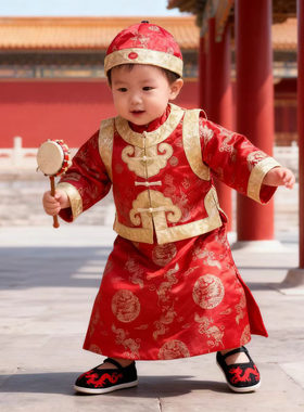 喜庆婴儿唐装阿哥装儿童皇帝装
