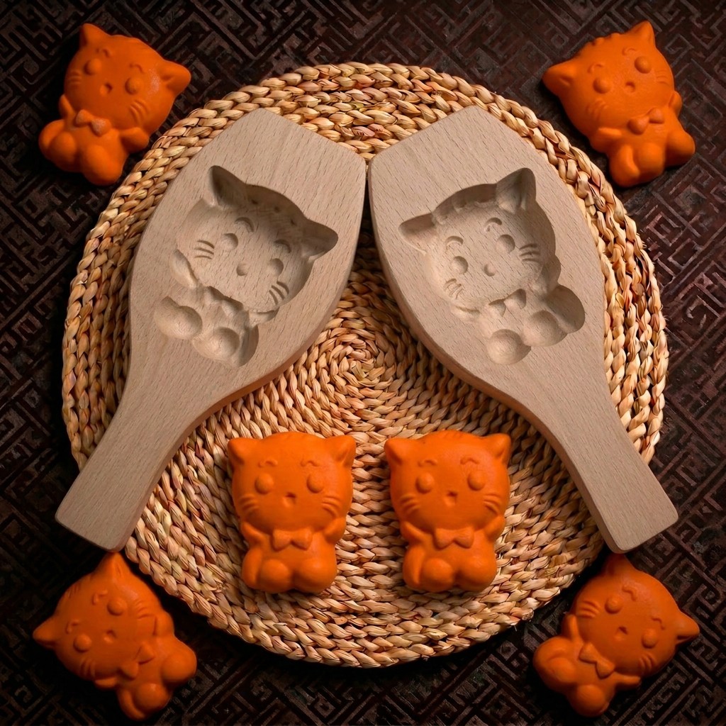立体卡通小动物实木模具猫狗牛羊兔螃蟹宝宝辅食馒头月饼饽饽烘焙