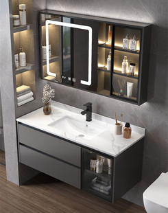 简约浴室柜组合68/78CM88CM98厘米108/118CM岩板一体盆智能洗脸盆