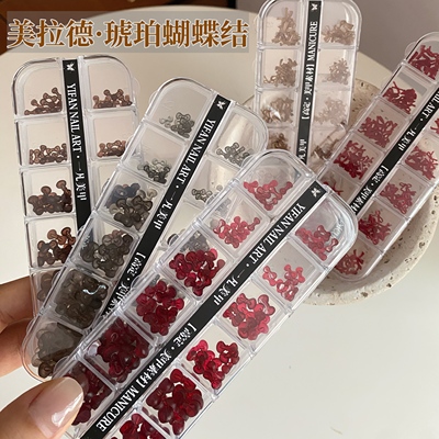 琥珀蝴蝶结酒红蝴蝶结美甲饰品