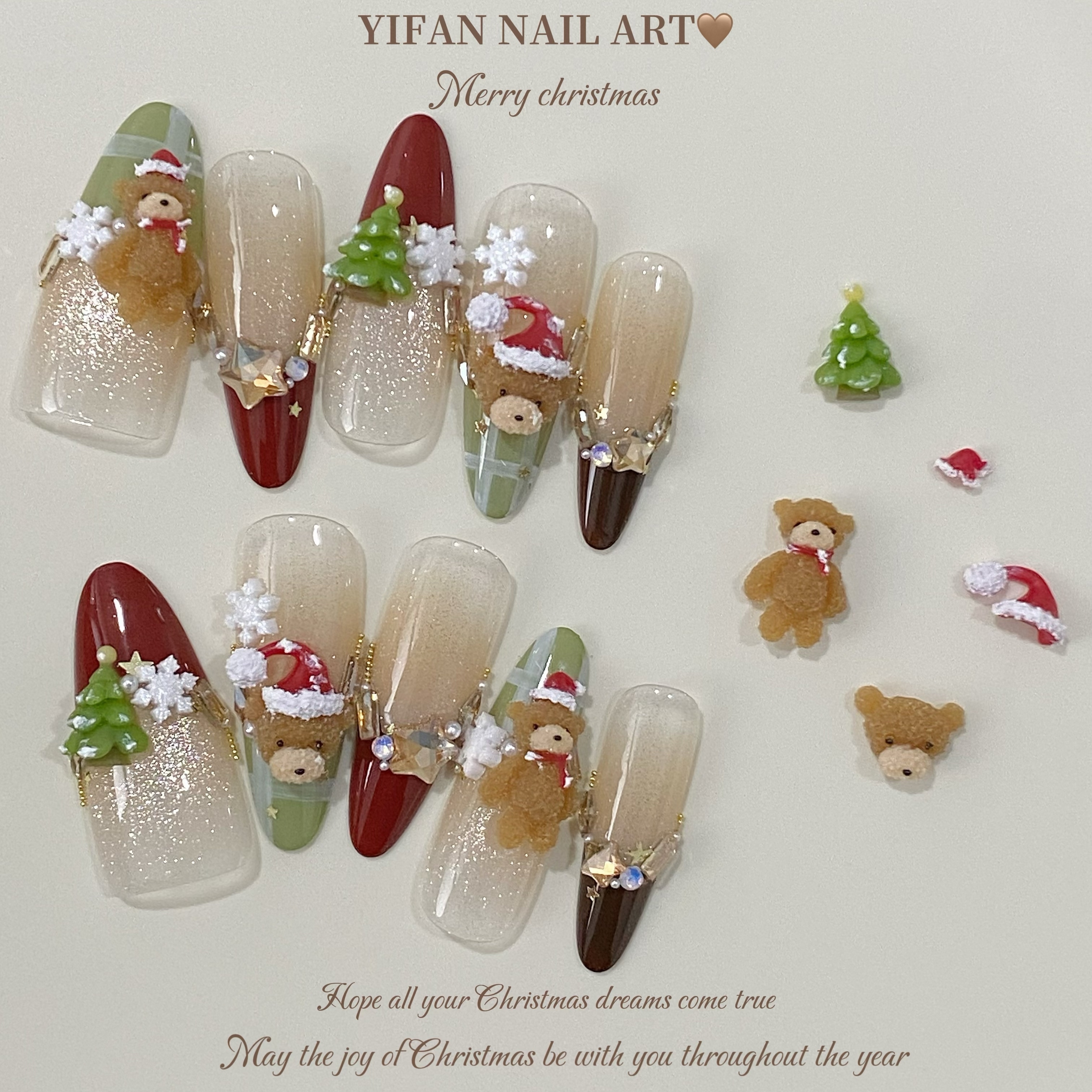 YIFANNAIL【圣诞熊】可爱泰迪熊 圣诞小熊美甲饰品材料包T3