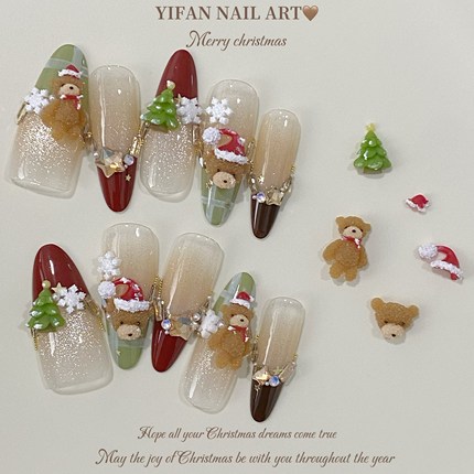 YIFANNAIL【圣诞熊】可爱泰迪熊 圣诞小熊美甲饰品材料包T3