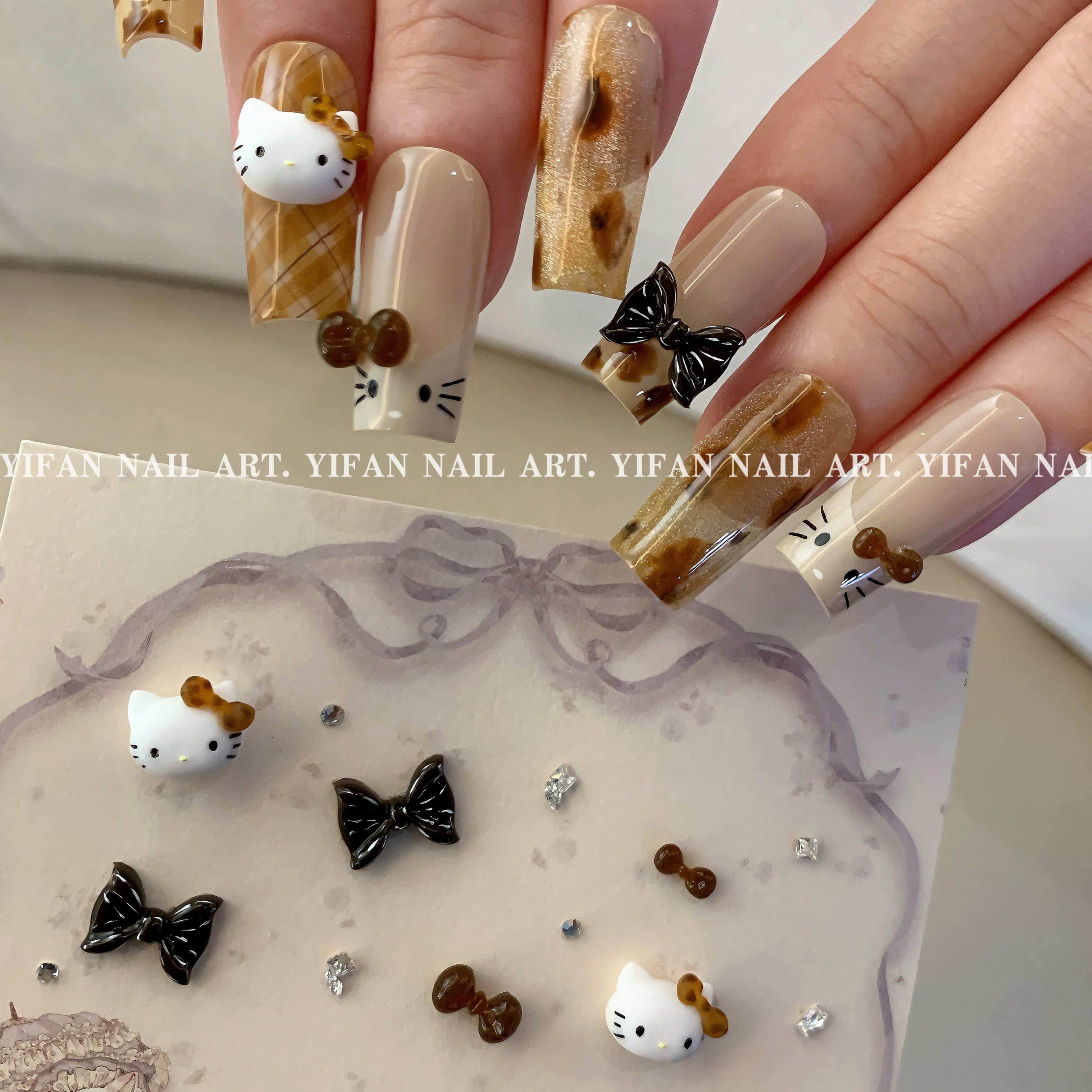 Kt小猫~豹纹玳瑁kitty美甲饰品