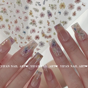 超薄干花美甲贴纸J234 春日莫奈花园 YIFANNAIL 仿真干花