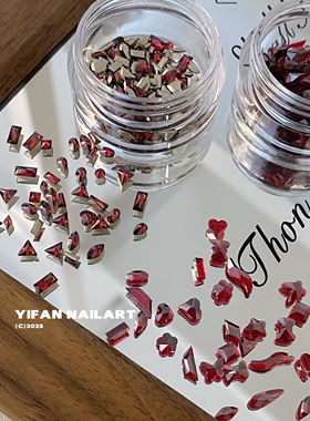 YIFANNAIL平底倒边安可拉红迷你小锆石 显白透底红钻美甲饰品Q70