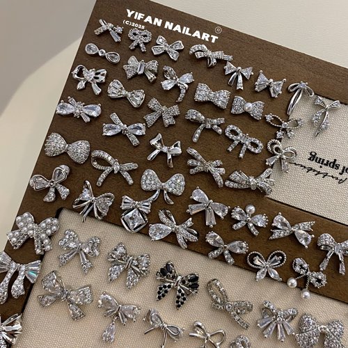 珍珠蝴蝶结锆石吊坠美甲饰品