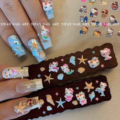 温变夏威夷海滩Kitty美甲饰品